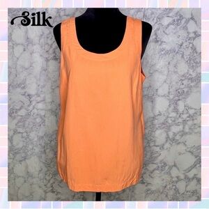 Go Silk 100% SILK Orange Sleeveless Tank Top Blouse Women’s Large